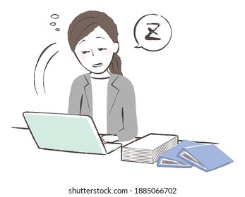 illustration of a lady sleeping in office