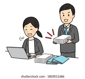 illustration of lady stressed with work