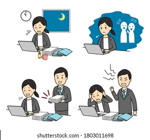 ilustración de señora estresada con trabajo