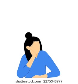 Illustration Of Lady Thinking Deeply Alone For New Amazing Tactical Ideas. Girl Drawing Sitting By Her Own Imagining Old Strategic Wonderful Knowledge.