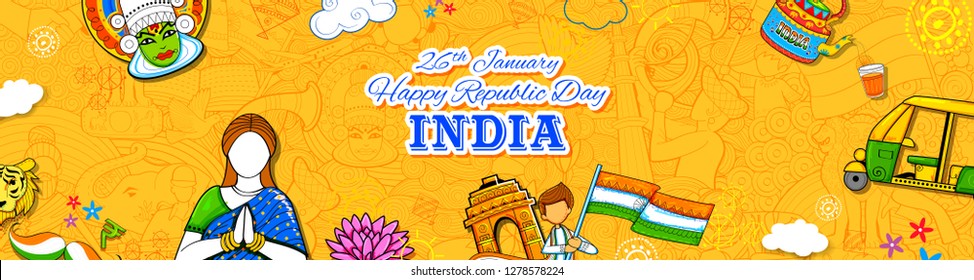 illustration of Lady in Tricolor saree of Indian flag for 26th January Happy Republic Day of India