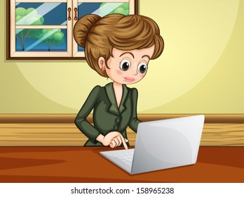 Illustration of a lady using the laptop near the window