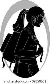 Illustration of lady walking in the school	