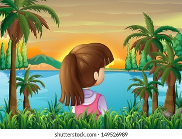 Illustration of a lady watching the calm sea