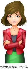 Illustration of a lady wearing a red blazer on a white background