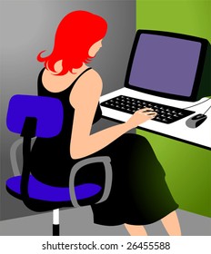 Illustration of a lady working in computer	