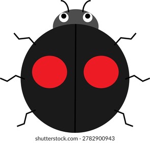 An illustration of a ladybug with black wings and red dots