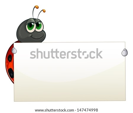 Illustration of a ladybug holding an empty signage on a white background