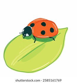 Illustration of Ladybug on Leaf Perfect for nature themed designs, botanical projects, and environmental illustrations