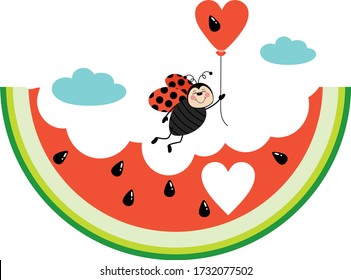Illustration of ladybug and watermelon
