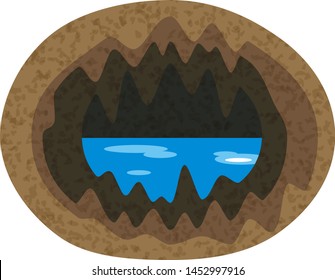 Illustration of lake and cave