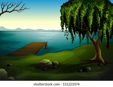 Illustration of a lake at the forest