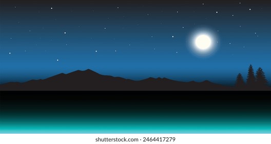 illustration of a lake view at night