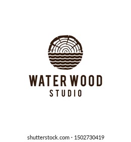 Illustration of lake water combined with pieces of wood that look like floating logo design abstract