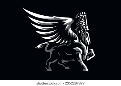 Illustration of Lamassu Winged Bull Assyrian