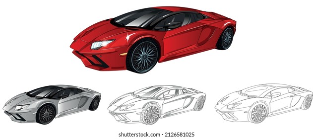 Illustration of Lamborghini sport car. Easy to use, editable and layered. Vector detailed car isolated on white background, black outline sketch automobile