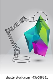 Illustration of the lamp with 3d elements,  simple art for web and print design appealing for abstract theme.