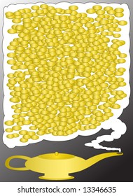 Illustration of lamp and coins