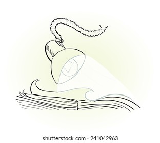 Illustration of lamp and papers. Image with place for text