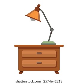 Illustration of Lamp Resting on a Wooden Nightstand