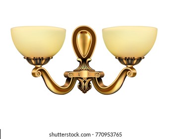 illustration lamp, sconce bronze vintage on white background 