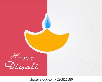 Illustration of a lampion in yellow with stylish text on double colour floral decorated background.