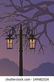 Illustration of lamppost at night