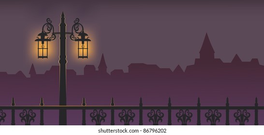 Illustration of lamppost at night