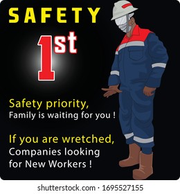 Ilustración de los trabajadores de la minería de tierras, usando equipo de protección personal completo. en Jambi, Indonesia.

