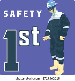 Illustration of Land Mining Worker, Wearing Complete Personal Protective Equipment.

