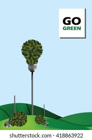 An illustration of a land with one lamp tree leaf and the lights off. Go green illustration 