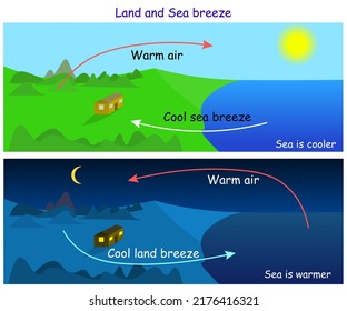 Illustration Land Sea Breeze Occurrence Stock Vector (Royalty Free ...