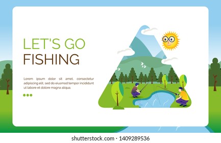 Illustration for landing page, do activities or hobbies - Let's go fishing