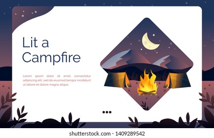 Illustration for landing page, do activities or hobbies - Lit a campfire