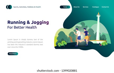 Illustration for landing page - Two peoples run or jogging for better health