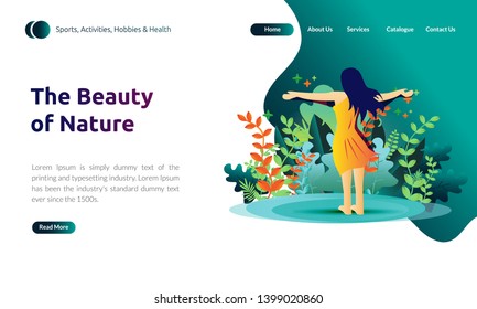 Illustration for landing page - women feels fresh and the beauty of nature