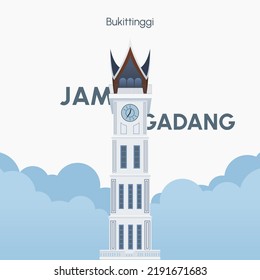 Illustration of landmark building in  Bukittinggi City, Indonesia. There are "Jam Gandang".