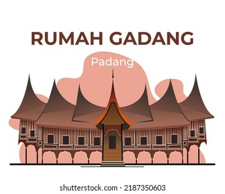 Illustration of landmark building in Padang City, West Sumatra, Indonesia. There are Rumah Gadang. Can be used for landing page, web, icon, banner, editorial, and flyer.