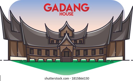 Illustration of landmark buildings in the city of Padang, West Sumatra with a modern touch. There are Rumah Gadang. Can be used for landing page, web, icon, banner, editorial, and flyer.