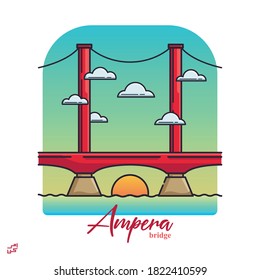 Illustration of landmark buildings in the city of Palembang with a modern touch. There are Ampera Bridge / Jembatan Ampera. Can be used for landing page, ui, web, app intro card, editorial & flyer. svg