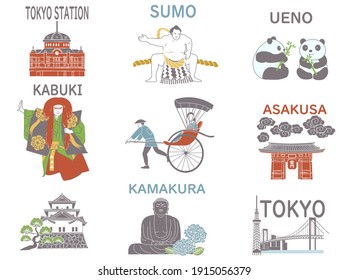 Illustration of landmarks in Japan.