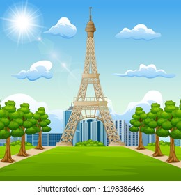 Illustration of landscape background with Eiffel Tower