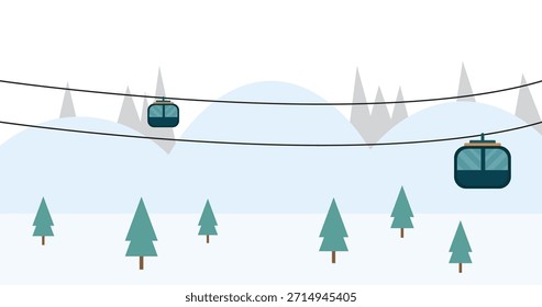 Ilustración paisaje teleférico deporte de esquí de nieve