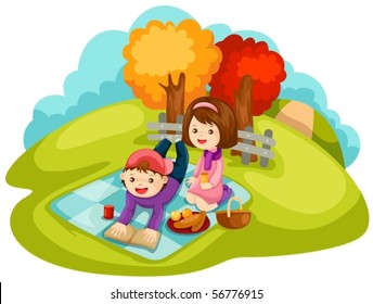 illustration of landscape cartoon picnic