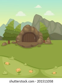 illustration of landscape with cave vector