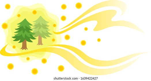 Illustration of landscape with cedar pollen flying in the wind