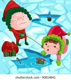illustration of landscape christmas fishing
