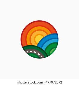 Illustration of landscape in a circle