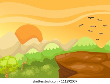 illustration of landscape cliff in the jungle