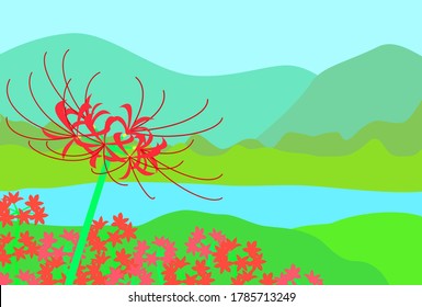 Illustration of landscape with cluster amaryllis